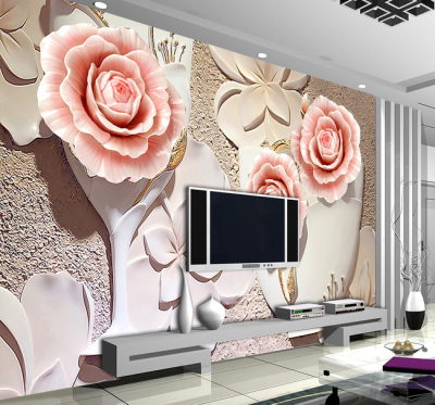 无缝大型壁画客厅沙发电视背景墙墙纸3d立体浮雕影视墙玫瑰花壁纸