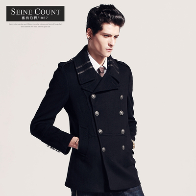 塞纳伯爵2015英伦男士双排扣中长款羊毛呢子大衣呢大衣男毛呢外套