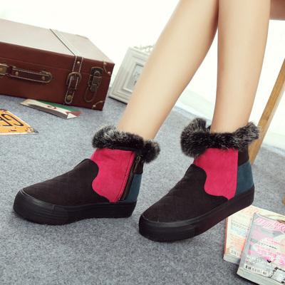 2015冬季女士雪地靴 韩版女生厚底短靴 拼色 短筒棉鞋 学生女靴子