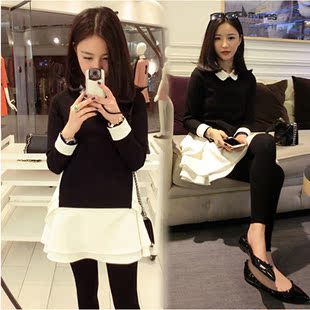 2016新款春装孕妇时尚韩版假两件孕妇连衣裙大码孕妇装假两件套