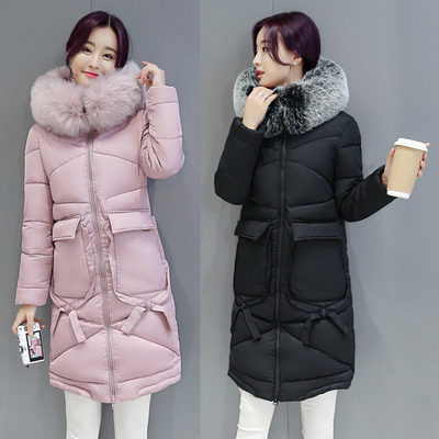 韩国超大毛领连帽棉衣2016冬装新款保暖加厚中长款羽绒棉服外套女