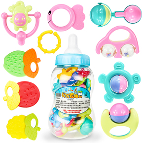 特价摇铃玩具新生婴儿牙胶玩具手摇铃0-3-6-12个月男女奶瓶套装