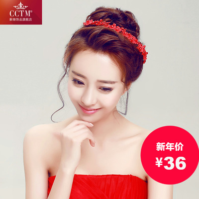 CCTM2015时尚新款韩式新娘红色头饰精美蕾丝水钻结婚饰品红色头花