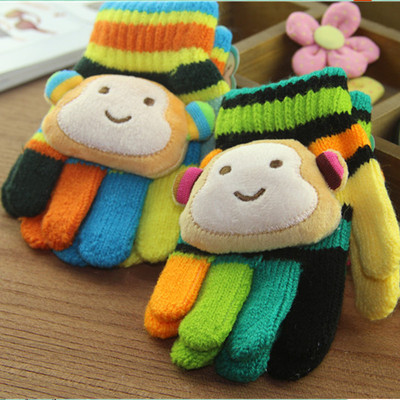 韩版卡通猴子小童单层五指手套 冬天保暖宝宝男女儿童手套