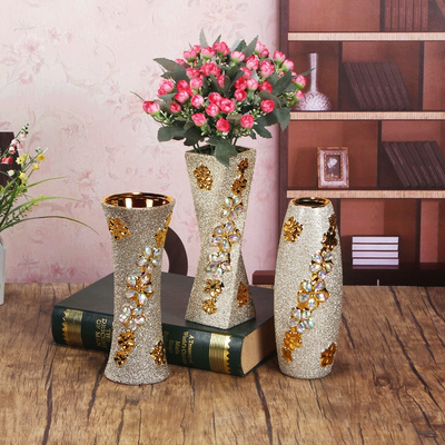 包邮陶瓷欧式镀金家居装饰小花瓶花艺花插摆件三件套简约花器特价