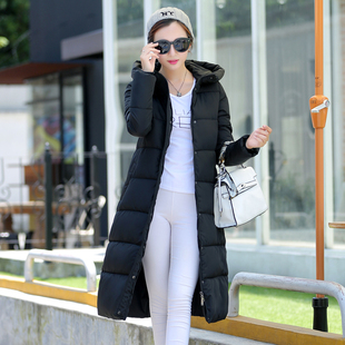 2015年新款冬季韩版时尚修身连帽加厚长款棉衣女棉服羽绒衣外衣