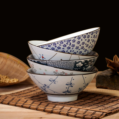 日式餐具套装 釉下彩7.5寸和风斗笠面碗 喇叭碗 牛肉拉面碗汤碗