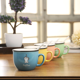 可爱陶瓷杯子赠勺马克杯子小号牛奶咖啡杯创意情侣水杯早餐杯包邮