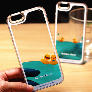 苹果iPhone6plus手机壳会游泳小黄鸭IP5S保护套流动液体壳