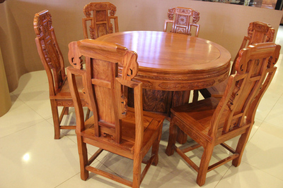 全实木餐桌圆餐桌 现代中式实木品牌圆1.2米餐桌配六椅
