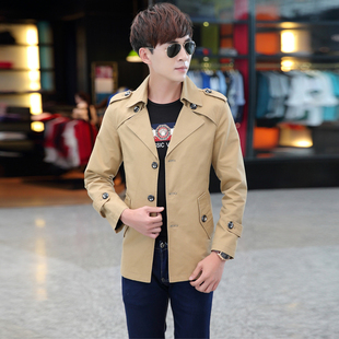 男士黑色休闲外套长袖韩版修身风衣中长款纯色青年大码夹克潮男装