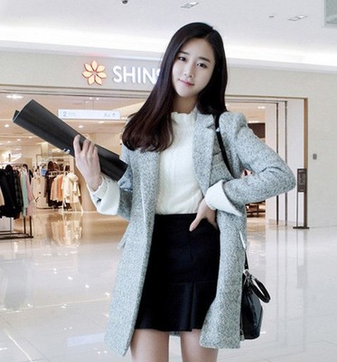 2015新款韩版秋冬妮子大衣中长款气质显瘦复古纯色毛呢外套女学生