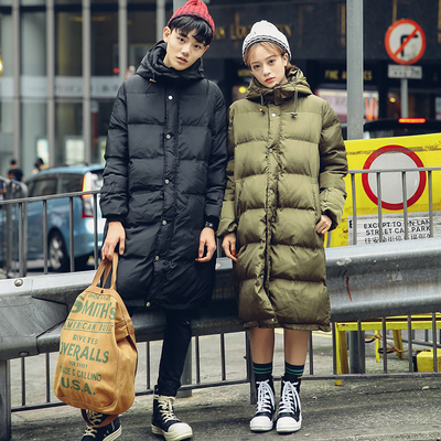 2016冬装新款情侣装 日系韩版长款面包服外套男女款加厚连帽棉衣