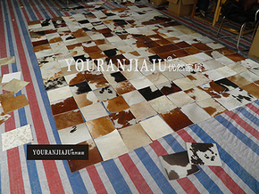 卧室高端欧美手工整张拼接奶牛皮地毯真皮地垫客厅茶几地毯NP01