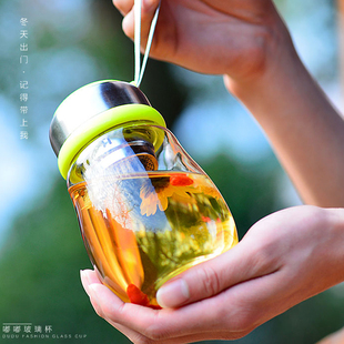 子弹头玻璃杯带盖单层透明水杯男女学生可爱创意便携滤网花茶杯子