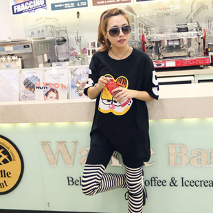 2015韩国东大门代购新款夏季女装大码短袖纯棉宽松中长款印花T恤