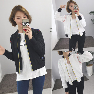 一件代发2016秋季热销外套 韩版女装拼色拉链长袖棒球衣 #U141