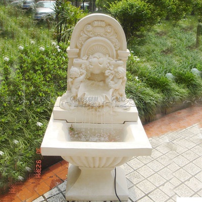 欧式喷水池水景工艺摆设欧式工艺品大件浮雕天使流水喷泉壁式