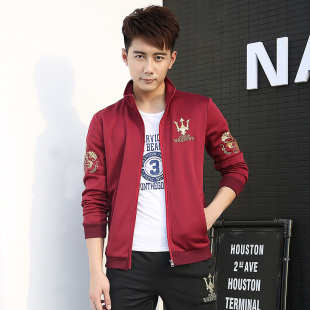 秋季男士韩版修身长袖卫衣运动套装青少年立领外套大码休闲服跑步