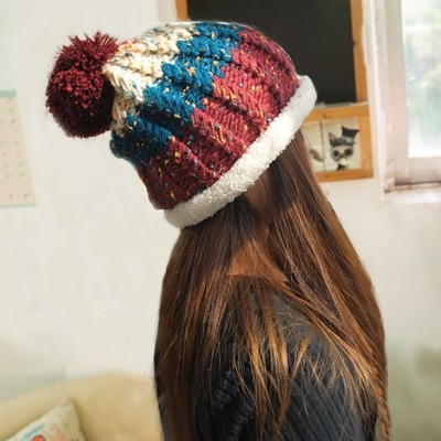 冬季韩版新款羊羔毛针织毛线帽子卷边套头女士棉帽加厚加绒保暖潮