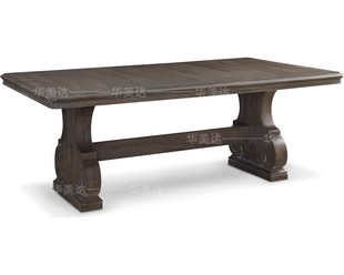 美式乡村实木雕花餐桌 欧式复古做旧长方形可伸缩餐桌 新古典餐桌