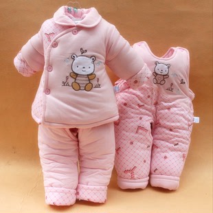 婴儿棉衣套装新生儿棉服背带裤三件套加厚男女宝宝冬装纯棉袄外套