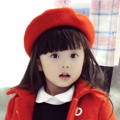 韩国儿童帽子女童贝雷帽秋冬款公主帽宝宝帽子羊毛小孩画家帽亲子
