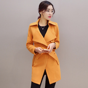 2016秋季新款韩版时尚大码女装修身系带气质中长款风衣女外套