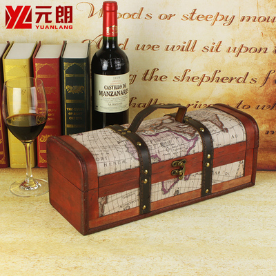 单支装复古红酒盒礼盒包邮白地图纹葡萄酒包装盒子木盒皮盒定制