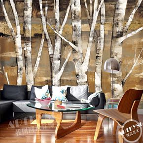 欧式油画树林大型壁画 客厅电视背景墙纸复古抽象咖啡厅卧室墙纸
