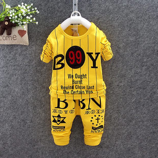 2015韩版男童秋装0-1-2岁女宝宝圆领套头两件套婴儿长袖纯棉套装
