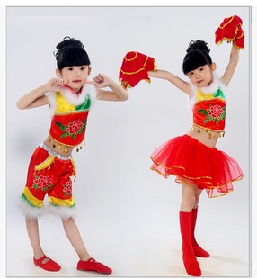 新款喜庆儿童腰鼓肚兜民族舞秧歌服表演服女童集体少儿开场舞蹈服
