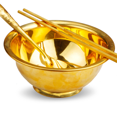 普生缘 铜餐具铜碗铜筷子铜勺子金碗