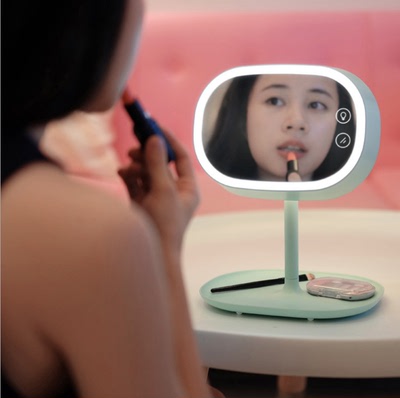 MUID可充电式多功能镜子台灯 卧室床头灯 创意储物LED化妆镜台灯