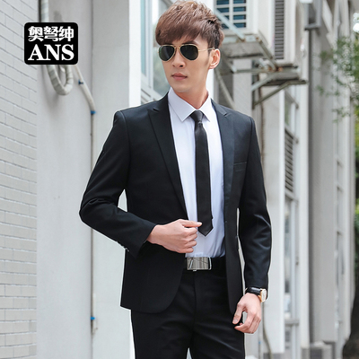 青年西服套装男韩版修身商务职业正装结婚黑色单扣休闲小西装夏季
