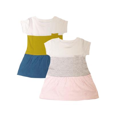 儿童 女童纯棉进口埃及棉 连衣裙拼接色连身裙 短袖裙