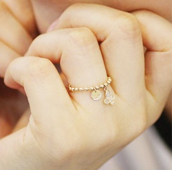 韩国进口首饰代购14k纯黄金玫瑰金蝴蝶圆形时尚软戒指指环新款