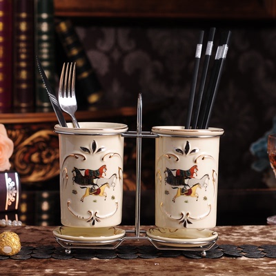 欧式陶瓷筷子筒韩式筷子架防霉沥水韩式创意餐具收纳挂架筷子盒桶