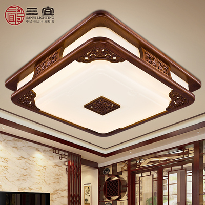 三宜现代中式实木亚克力长方形吸顶灯客厅卧室灯具仿古中式灯饰