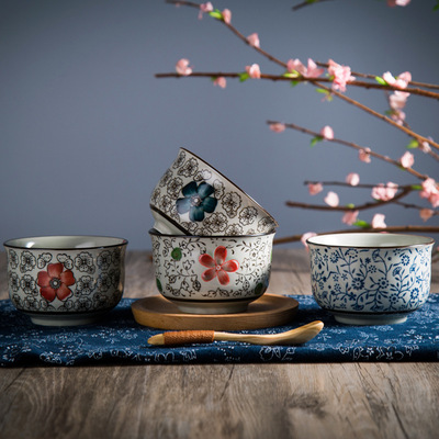 日式陶瓷餐具米饭碗汤碗创意家用个性吃饭碗手绘釉下彩