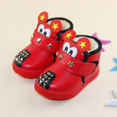 2015冬新款儿童皮面卡通靴男童运动鞋保暖棉鞋1-2-3岁女童雪地靴