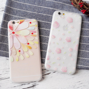 YZ原创苹果6s手机壳 iphone6plus保护套浮雕彩绘透明tpu磨砂花卉