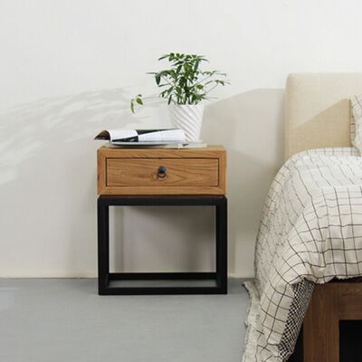 住宅家具老榆木床头柜现代简约实木储物柜简易收纳柜卧室床边柜