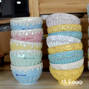 冰淇淋碗 zakka 杂货 冰激凌碗 韩国 多肉 花盆 陶瓷 无孔 手工