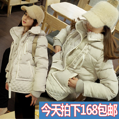 2014新款韩版白鸭绒军工装羽绒服女短款yrf大码加厚修身女士冬装