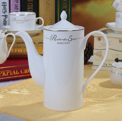 欧式骨瓷咖啡大壶 创意描金咖啡壶 简约时尚茶壶 咖啡杯配套大壶