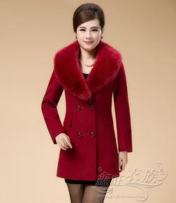 2015冬季新款 中年妈妈装韩版修身短款双排扣毛呢外套 羊毛尼外衣