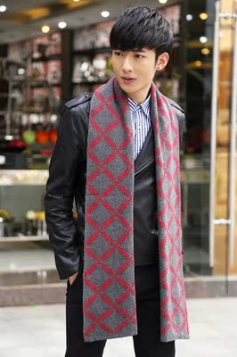 2015冬新款商务格子男士围巾羊毛英伦高档羊绒加厚保暖围脖礼盒装