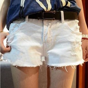 韩版2015夏季新款修身显瘦纯白色须毛边牛仔短裤子学院风热裤女潮