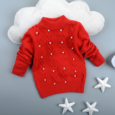 【天天特价】秋冬季1-2-3-4岁女宝宝高领毛衣女童套头红色针织衫